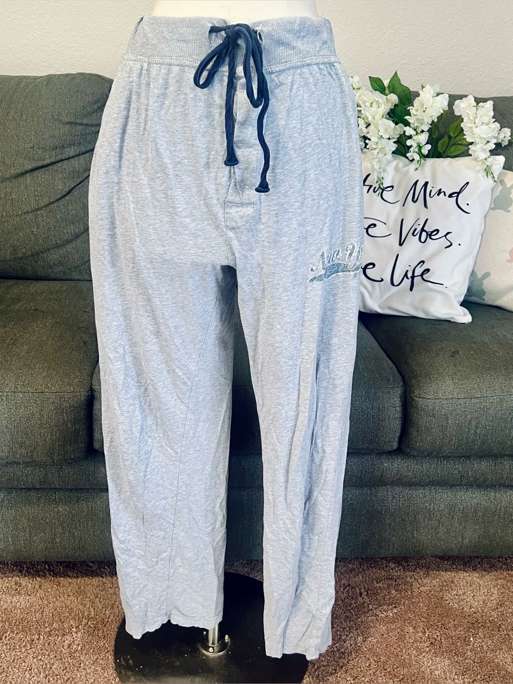 Papi Light Gray Lounge Pants with Navy Drawstring